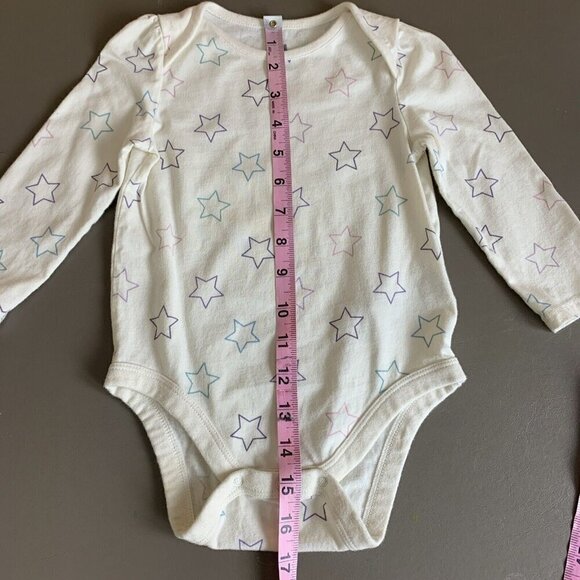 Baby Gap Long Sleeve Bodysuit Ivory Star Print Organic Cotton Girls 18-24 Months - Picture 9 of 10